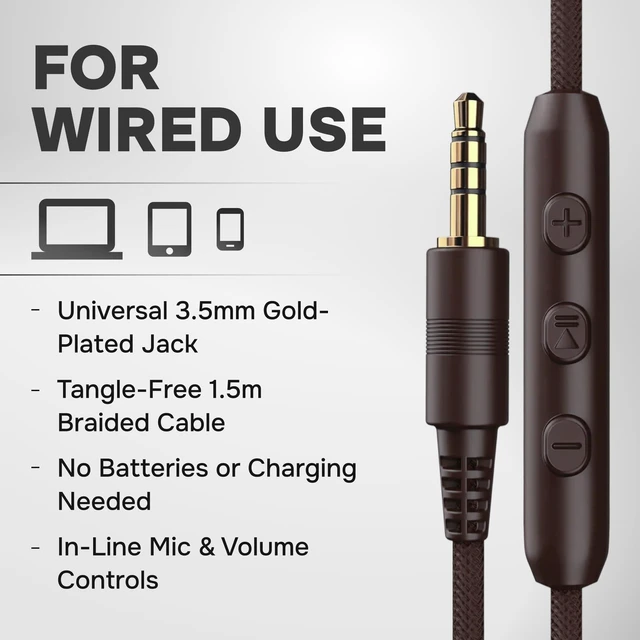 Alt view image 3 of 7 - Over Ear Headphones Wired with Mic, Corded Head Phones (3.5mm Jack) Compatible with Laptop, Computer / PC, Macbook, MP3 Player, Car / In-Flight Audio, Game Controller, and other 3.5 mm devices
