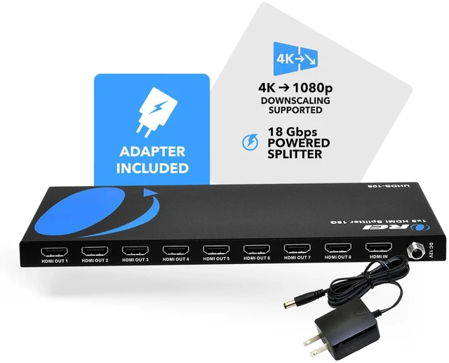 Alt view image 6 of 7 - 1x8 HDMI Splitter 1 in 8 Out Ports with 4K@60Hz, HDCP 2.2, 3D, EDID Support HDR function, HDMI 2.0b, STD/TV EDID control via dialing the dip switch, Support 18Gbps video bandwidth