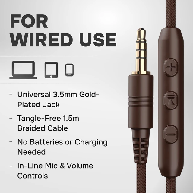 Alt view image 3 of 7 - Over Ear Headphones Wired with Mic, Corded Head Phones (3.5mm Jack) Compatible with Laptop, Computer / PC, Macbook, MP3 Player, Car / In-Flight Audio, Game Controller, and other 3.5 mm devices