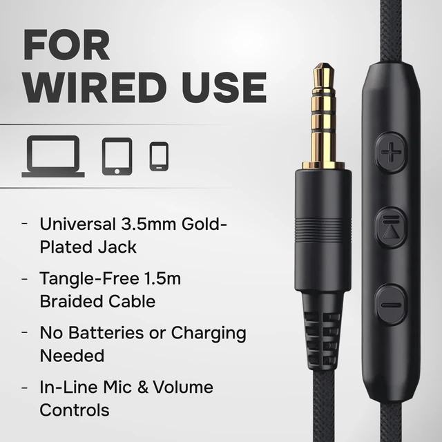 Alt view image 3 of 7 - Over Ear Headphones Wired with Mic, Corded Head Phones (3.5mm Jack) Compatible with Laptop, Computer / PC, Macbook, MP3 Player, Car / In-Flight Audio, Game Controller, and other 3.5 mm devices