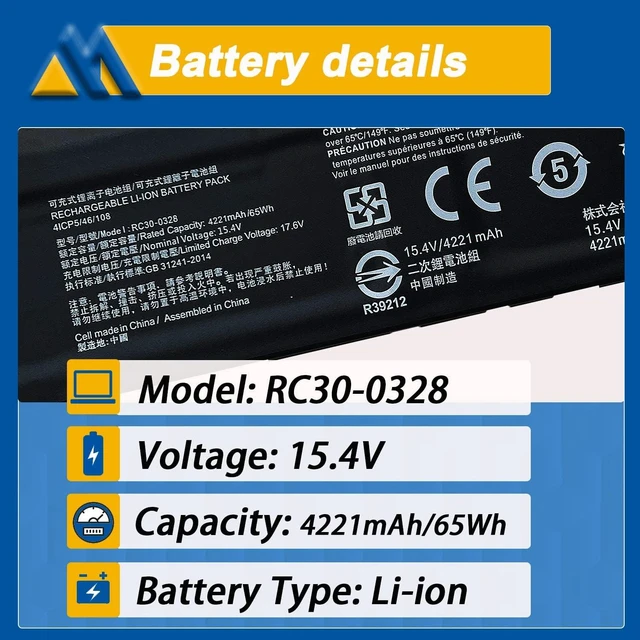 Alt view image 2 of 7 - RC30-0328 RZ09-0328 Laptop Battery Replacement for Razer Blade 15 Base 2020/2021 RZ09-0328X RZ09-03289 RZ09-03287 RZ09-03286 RZ09-0369 RZ09-03287E22 RZ09-0410x RZ09-0330X RZ09-03304x