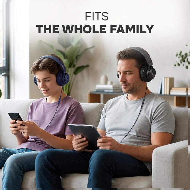 Alt view image 6 of 7 - Over Ear Headphones Wired with Mic, Corded Head Phones (3.5mm Jack) Compatible with Laptop, Computer / PC, Macbook, MP3 Player, Car / In-Flight Audio, Game Controller, and other 3.5 mm devices