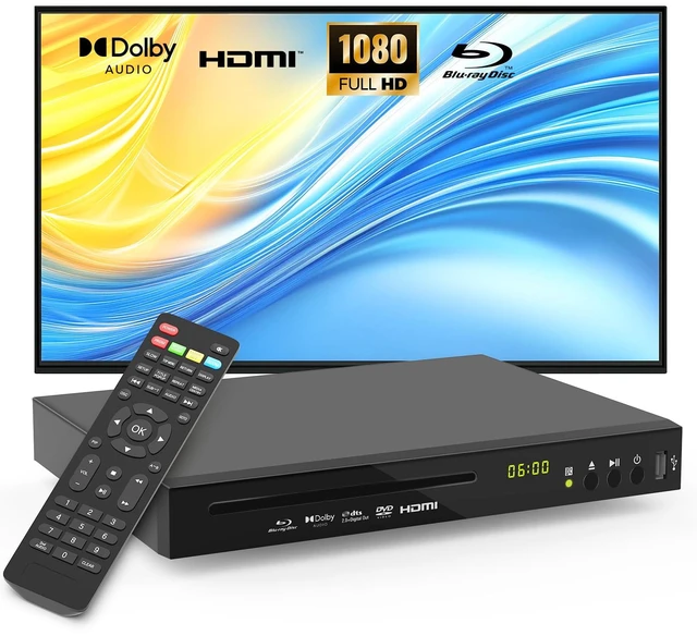 Main image of Blu-ray DVD Player Full HD 1080p with Dolby Digital, TrueHD and DTS Audio DVD Upscaling, Region A Blu-ray & Region 1 DVD Support, 128GB USB Playback, NTSC/PAL, HDMI AV Coaxial Output, Cable Included