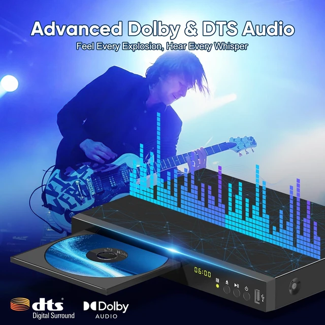 Alt view image 3 of 7 - Blu-ray DVD Player Full HD 1080p with Dolby Digital, TrueHD and DTS Audio DVD Upscaling, Region A Blu-ray & Region 1 DVD Support, 128GB USB Playback, NTSC/PAL, HDMI AV Coaxial Output, Cable Included