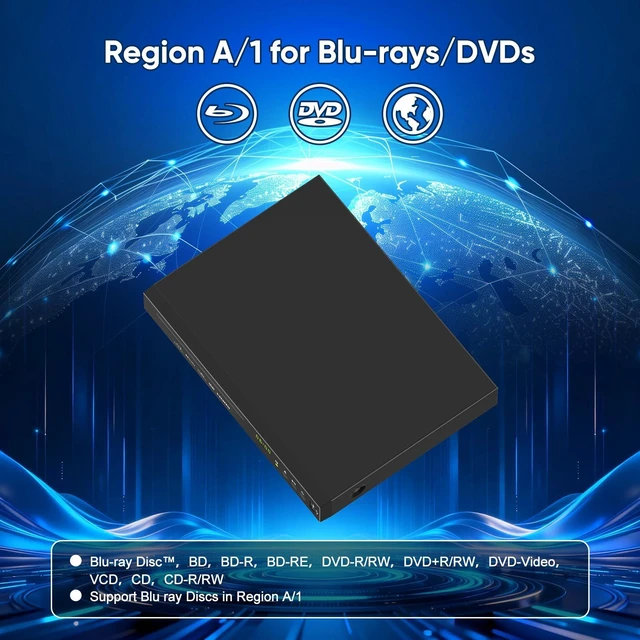 Alt view image 6 of 7 - Blu-ray DVD Player Full HD 1080p with Dolby Digital, TrueHD and DTS Audio DVD Upscaling, Region A Blu-ray & Region 1 DVD Support, 128GB USB Playback, NTSC/PAL, HDMI AV Coaxial Output, Cable Included