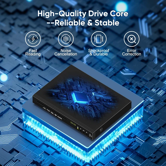 Alt view image 7 of 7 - Blu-ray DVD Player Full HD 1080p with Dolby Digital, TrueHD and DTS Audio DVD Upscaling, Region A Blu-ray & Region 1 DVD Support, 128GB USB Playback, NTSC/PAL, HDMI AV Coaxial Output, Cable Included