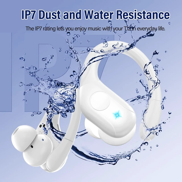 Alt view image 6 of 7 - 75H Sports Wireless Earbuds Bluetooth 5.4 Headphones Stereo, White Over Ear Buds with Earhooks, LED Display Bluetooth Earbuds with 4 ENC Mic, IP7 Waterproof Earphone for Running