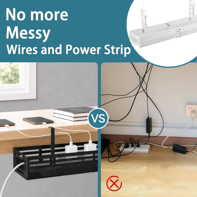 Alt view image 7 of 7 - Under Desk Cable Management Tray, No Drill Mesh Cable Tray Cord Organizer 24.4'' Adjustable length Wire Management Tray Cable Management Rack, Cable Management Box (Black)