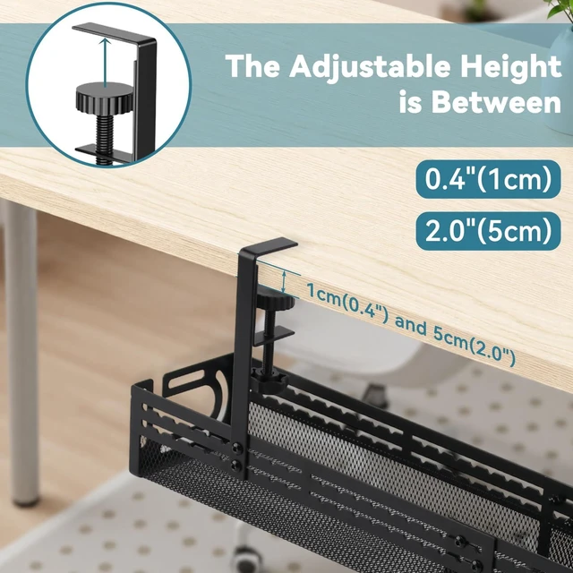 Alt view image 5 of 7 - Under Desk Cable Management Tray, No Drill Mesh Cable Tray Cord Organizer 24.4'' Adjustable length Wire Management Tray Cable Management Rack, Cable Management Box (Black)