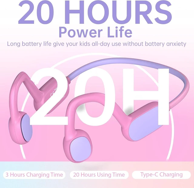 Alt view image 7 of 7 - Kids Headphones, Bluetooth 5.2 Air Conduction Open Ear Headphones, 85dB Volume Limiting, Blue Pink