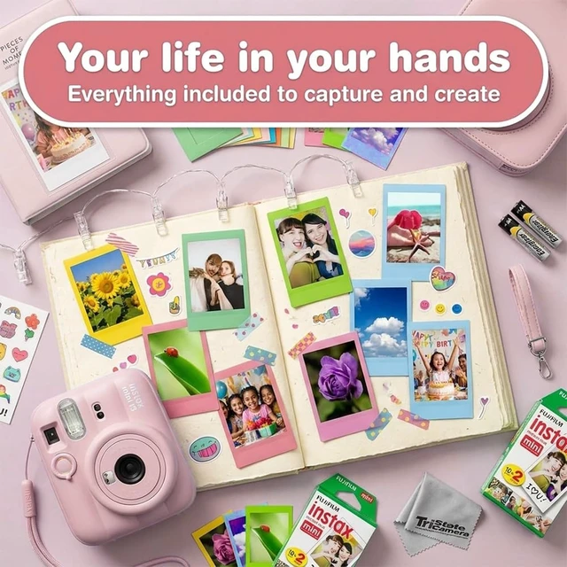 Alt view image 2 of 7 - Instax Mini 13 Pink Instant Camera with 20-Sheet Film Set Includes Instax Mini 13 camera, 20-sheet film, carrying case, photo album, color filters, and assorted photo frames