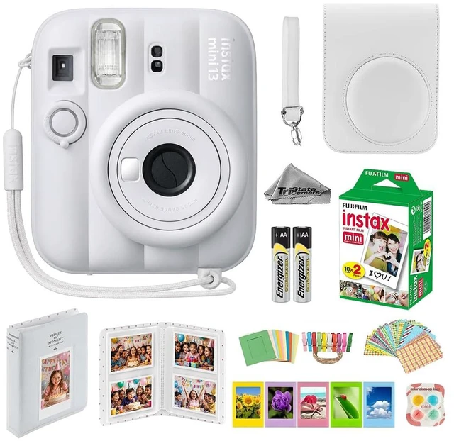 Main image of Instax Mini 13 White Instant Camera with 20-Sheet Film Set Includes Instax Mini 13 camera, 20-sheet film, carrying case, photo album, color filters, and assorted photo frames