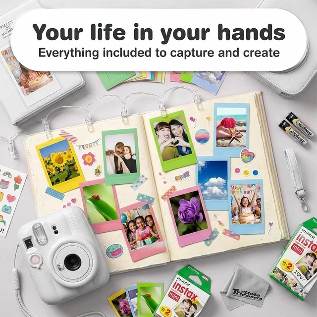 Alt view image 2 of 7 - Instax Mini 13 White Instant Camera with 20-Sheet Film Set Includes Instax Mini 13 camera, 20-sheet film, carrying case, photo album, color filters, and assorted photo frames