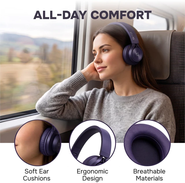 Alt view image 4 of 7 - Bluetooth Headphones Wireless, Over Ear Head Phones with Mic (Purple) Built-In Microphone, Adjustable Headband, Dual Mode, Foldable, Bluetooth 6.0, 40 Hours Playtime, Over-Ear Head phones