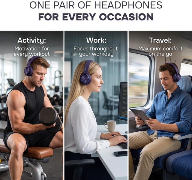 Alt view image 3 of 7 - Bluetooth Headphones Wireless, Over Ear Head Phones with Mic (Purple) Built-In Microphone, Adjustable Headband, Dual Mode, Foldable, Bluetooth 6.0, 40 Hours Playtime, Over-Ear Head phones
