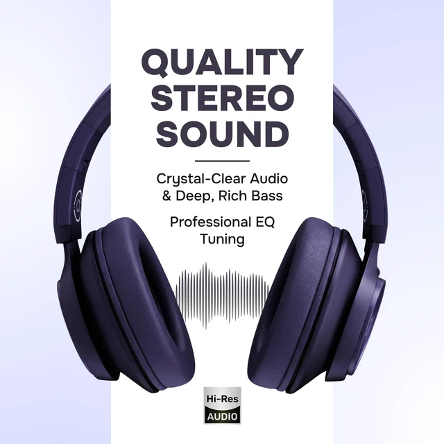 Alt view image 2 of 7 - Bluetooth Headphones Wireless, Over Ear Head Phones with Mic (Purple) Built-In Microphone, Adjustable Headband, Dual Mode, Foldable, Bluetooth 6.0, 40 Hours Playtime, Over-Ear Head phones