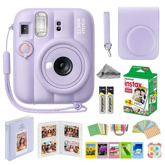 Main image of Instax Mini 13 Purple Instant Camera with 20-Sheet Film Set Includes Instax Mini 13 camera, 20-sheet film, carrying case, photo album, color filters, and assorted photo frames