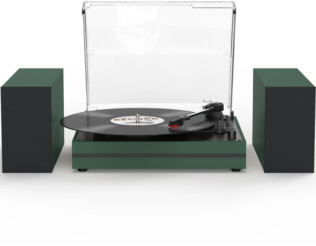 Main image of ® Record Player New Sleek, Modern Matte Green Belt-Drive Turntable, Dual Stereo Bookshelf Speakers, LP Players,3 Speed, BT Wireless Input, Auto Stop