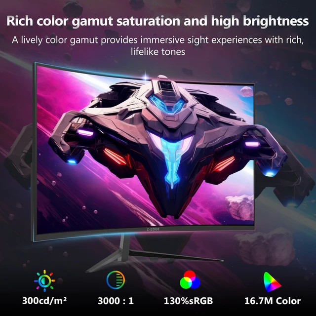 Alt view image 2 of 7 - Z-Edge 24 inch Curved Gaming Monitor, 200Hz 165Hz, 144Hz FHD 1080P Ultra-Fast MPRT 1ms Curved Monitor, 300nits, 16.7M Colors, UG24 1X DP 1.4 Port and 1X 2.0 HDMI Port
