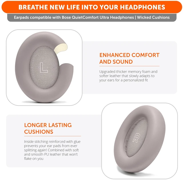 Alt view image 4 of 7 - PadZ QC Ultra - Earpads for Bose QuietComfort Ultra Gen 1 & 2 Made by Wicked Cushions Enhanced Comfort, Thickness & Durability SandStone