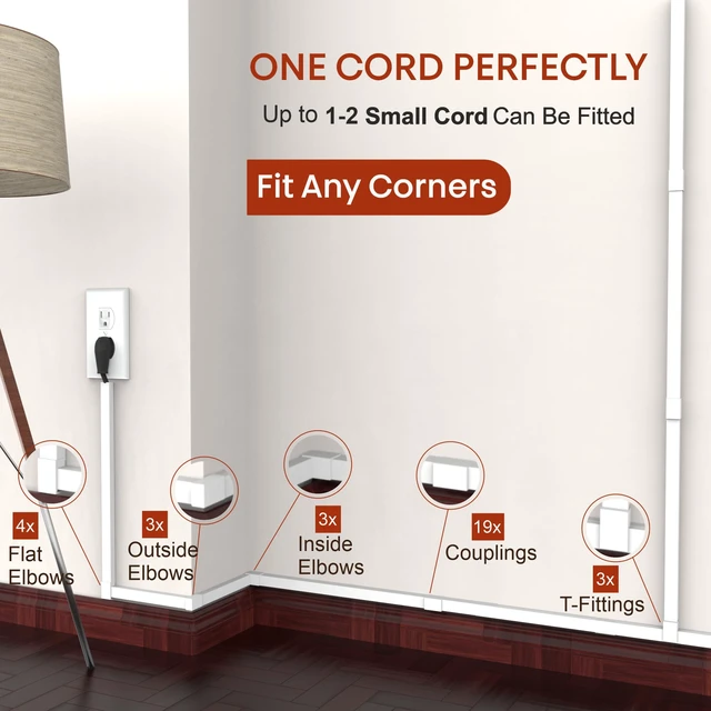 Alt view image 3 of 7 - One Cord Channel Cable Concealer - 315in One-Cord Cover for Wall, Mini Wire Hider for 1-2 Wires, Paintable Electric Cable Cover for Outside, Wall Mount TV Cord Hider