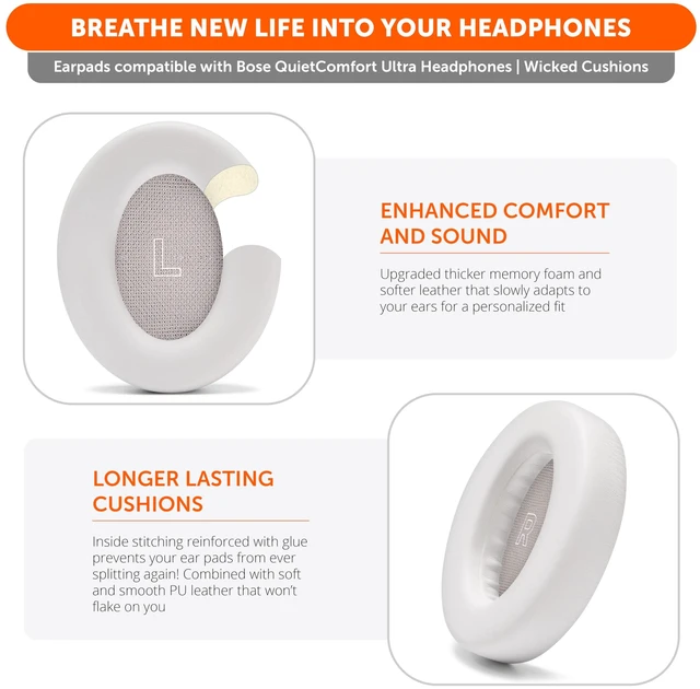 Alt view image 4 of 7 - PadZ QC Ultra - Earpads for Bose QuietComfort Ultra Gen 1 & 2 Made by Wicked Cushions Enhanced Comfort, Thickness & Durability White Smoke