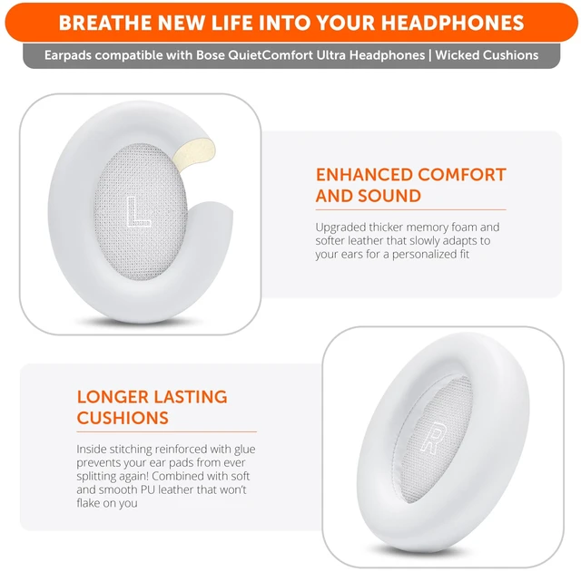 Alt view image 4 of 7 - PadZ QC Ultra - Earpads for Bose QuietComfort Ultra Gen 1 & 2 Made by Wicked Cushions Enhanced Comfort, Thickness & Durability White