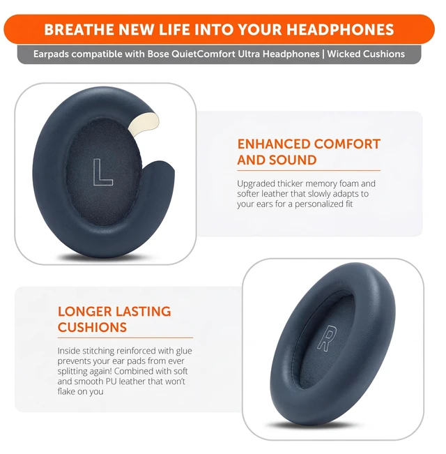 Alt view image 4 of 7 - PadZ QC Ultra - Earpads for Bose QuietComfort Ultra Gen 1 & 2 Made by Wicked Cushions Enhanced Comfort, Thickness & Durability Lunar Blue