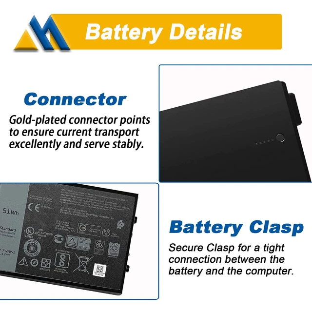 Alt view image 4 of 7 - 7WNW1 51Wh 6-cell Laptop Battery Compatible with Dell Latitude 5424 5420 Rugged Extreme P85G P86G P137G P137G001 P137G002 P85G001 P86G001 Series DMF8C GK3D3 6NNCF DP3KF DMF0C 07WNW1 451-BCHV 11.4V