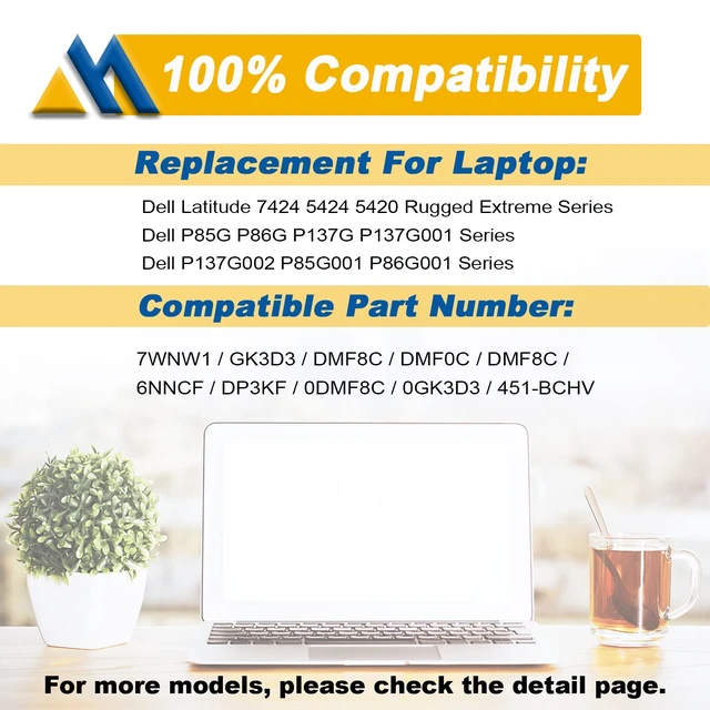 Alt view image 5 of 7 - 7WNW1 51Wh 6-cell Laptop Battery Compatible with Dell Latitude 5424 5420 Rugged Extreme P85G P86G P137G P137G001 P137G002 P85G001 P86G001 Series DMF8C GK3D3 6NNCF DP3KF DMF0C 07WNW1 451-BCHV 11.4V
