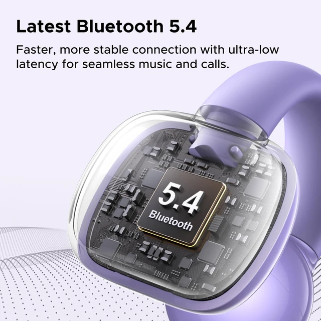 Alt view image 4 of 7 - HiTune S3 Open Ear Earbuds, Bluetooth 5.4, Clip on Earbuds, Purple Lightweight, Comfort, Wireless Headphones ENC Clear Calls, 30H Playtime, IPX5 Waterproof, for Driving Running Workout Cycling