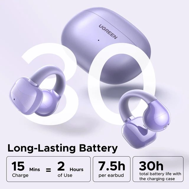Alt view image 5 of 7 - HiTune S3 Open Ear Earbuds, Bluetooth 5.4, Clip on Earbuds, Purple Lightweight, Comfort, Wireless Headphones ENC Clear Calls, 30H Playtime, IPX5 Waterproof, for Driving Running Workout Cycling