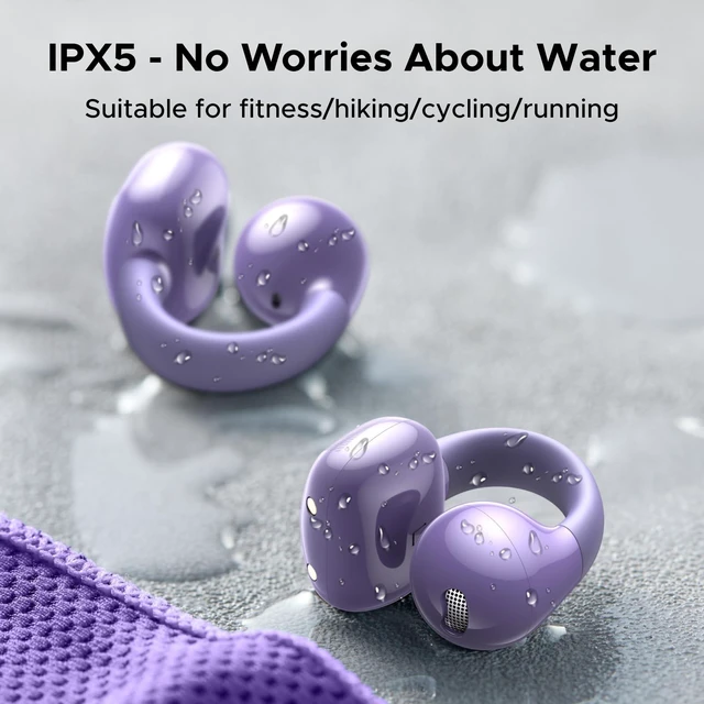 Alt view image 7 of 7 - HiTune S3 Open Ear Earbuds, Bluetooth 5.4, Clip on Earbuds, Purple Lightweight, Comfort, Wireless Headphones ENC Clear Calls, 30H Playtime, IPX5 Waterproof, for Driving Running Workout Cycling