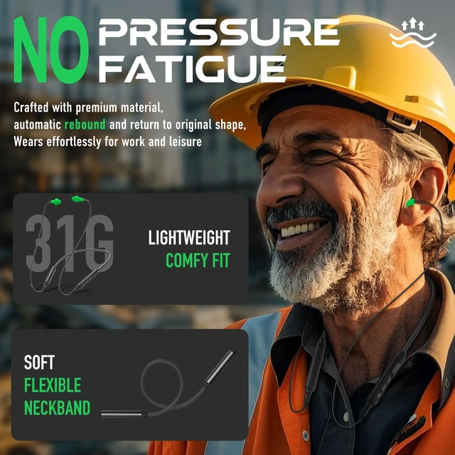 Alt view image 3 of 7 - Bluetooth Work Headphones, Earplug Headphones for Ear Protection Replaceable Earbud Cables, Looks Like Safety Earplugs with Bluetooth Hearing Protection and 29dB Noise Reduction