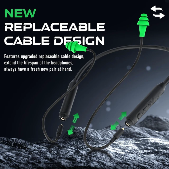 Alt view image 4 of 7 - Bluetooth Work Headphones, Earplug Headphones for Ear Protection Replaceable Earbud Cables, Looks Like Safety Earplugs with Bluetooth Hearing Protection and 29dB Noise Reduction