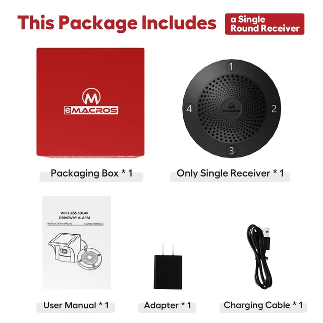 Alt view image 2 of 7 - Driveway Alarm Receiver Only, Sensor Required-Not Wrok for Pre-2022 Plug-in base station only, no APP, 1/2 mile wireless range, suitable for solar motion sensor system