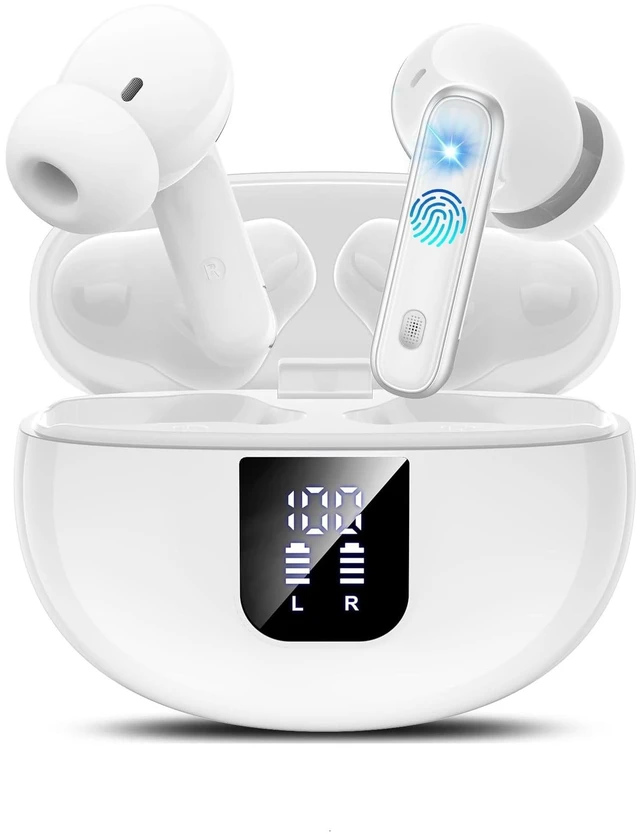 Main image of True Earbuds Wireless Bluetooth 5.4 with Active Noise Cancelling Earbuds Ear Buds Wireless Bluetooth Earbuds with Mic In-Ear Sport Earphones Touch,LED Display,36H,IPX5 for Running Gym Workout(White)