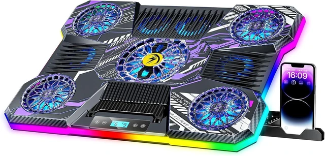 Main image of RGB Laptop Cooling Pad, Gaming Laptop Fan Cooling Pad 9 Fans for 15.6-19.3 Inch Laptops, Laptop Cooler with 8 Height Stands, 2 USB Ports - A21 Pattern