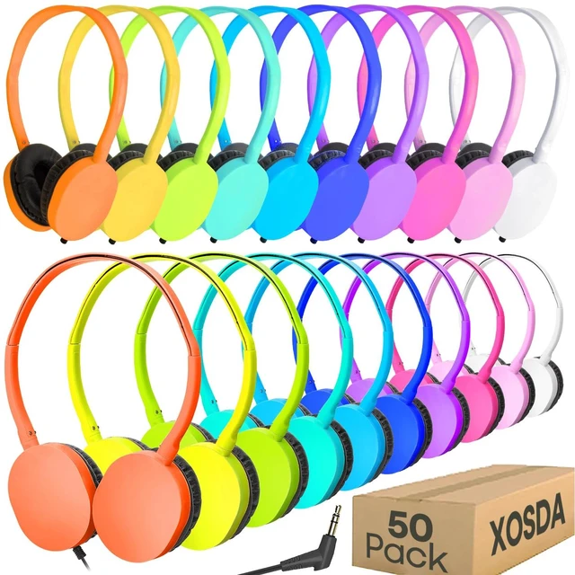 Main image of 50 Pack Bulk Headphones for Kids School Classroom,Wholesale Children Wired Headphones with 3.5mm Jack for Students Adults Teen Toddler Boys Girls Earphones(PU102,50 Mixed)