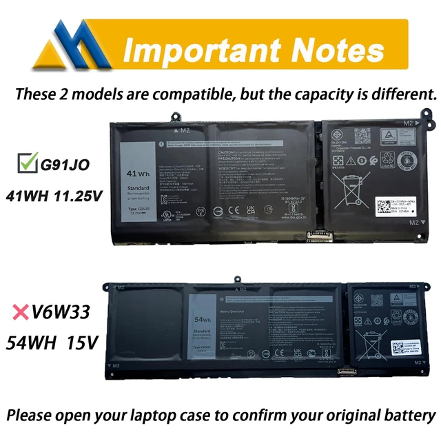 Alt view image 2 of 7 - 41Wh G91J0 Battery Replacement for Dell Latitude 3520 3420 3320 3330 Inspiron 3511 3515 3525 3530 5310 5410 5418 5510 5515 5518 14 Plus 7420 7415 2-in-1 Vostro 5620 5625 11.25V 3467mAh
