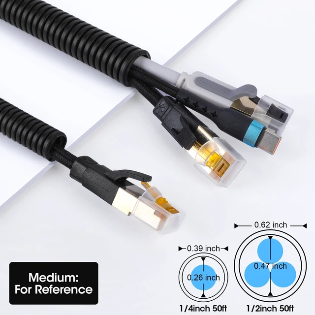 Alt view image 2 of 6 - Wire Loom 1/4", 1/2 Inch x 50 FT, Split Wire Loom Tubing Wire Conduit, Cable Sleeves Bulk Flexible Electrical Conduit Protective kit Black