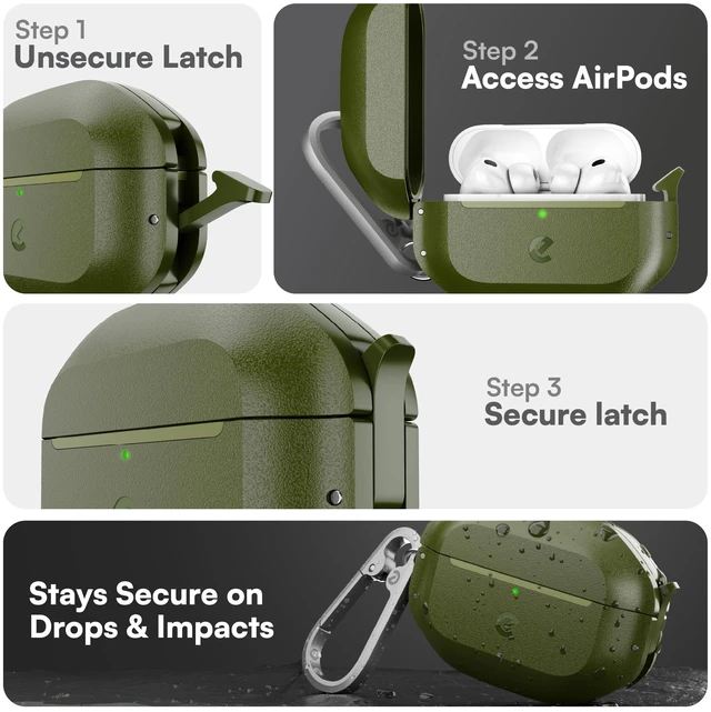 Alt view image 3 of 7 - for Waterproof AirPods Pro 3 Case Lock - Ultra Rugged, Forest Green IP68 Water Proof, Dust Proof, Shockproof Protector, Heavy Duty Protection, Drop Proof Cover, Carabiner for iPods Pro 3rd Gen