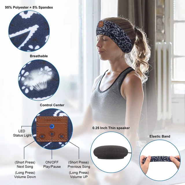 Alt view image 5 of 7 - 2-Pack Sleeping Headphones Bluetooth Headband, Wireless Headband Headphones with Ultra-Thin Speakers, Comfortable for Side Sleepers, Running, Adults, Unisex, Blue+Grey, One Size