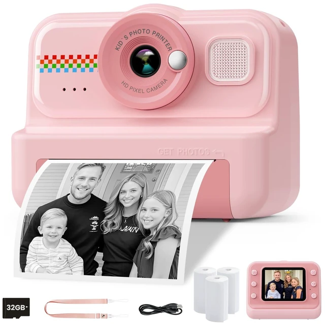Main image of Kids Camera Instant Print, 1080P HD Instant Print Camera for Kids with 3 Rolls Print Paper & 32GB Card, Selfie Digital Camera for Kid, Ideal Kid Toys Gifts for Boys & Girls Age 3-14 (Pink)