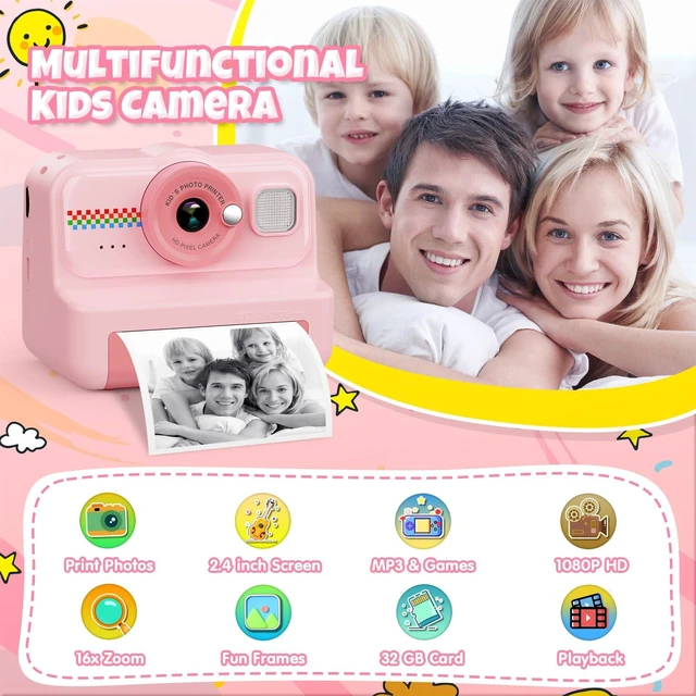 Alt view image 2 of 7 - Kids Camera Instant Print, 1080P HD Instant Print Camera for Kids with 3 Rolls Print Paper & 32GB Card, Selfie Digital Camera for Kid, Ideal Kid Toys Gifts for Boys & Girls Age 3-14 (Pink)