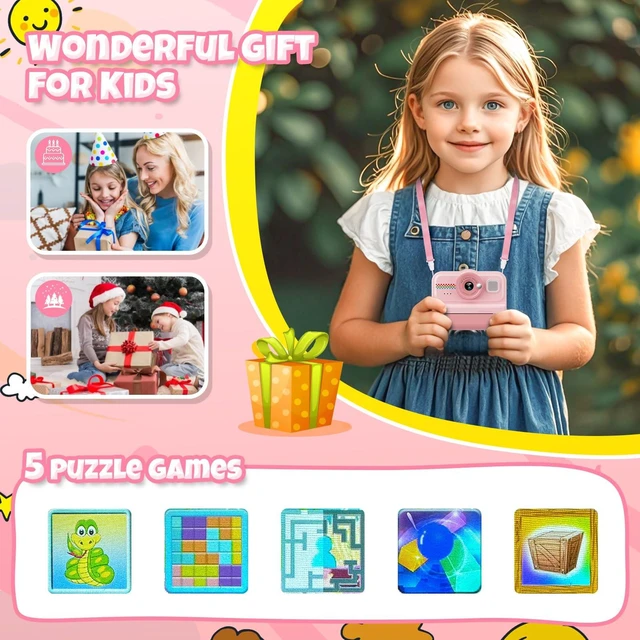 Alt view image 6 of 7 - Kids Camera Instant Print, 1080P HD Instant Print Camera for Kids with 3 Rolls Print Paper & 32GB Card, Selfie Digital Camera for Kid, Ideal Kid Toys Gifts for Boys & Girls Age 3-14 (Pink)