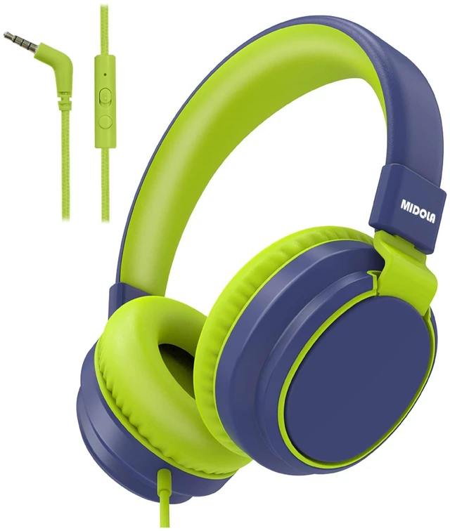 Main image of Wired Kids Headphones for School with Cord Mic,Safe Volume Limit 85/94dB Adjustable Headband Foldable Over-Ear Lightweight for Toddler Girls Boys Travel/Tablet/iPad,HD Stereo Sound,3.5mm,D-Blue
