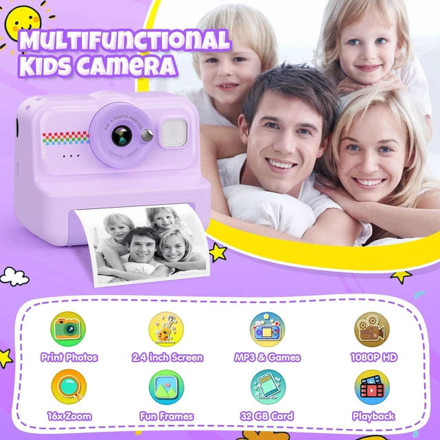 Alt view image 2 of 7 - Kids Camera Instant Print, 1080P HD Instant Print Camera for Kids with 3 Rolls Print Paper & 32GB Card, Selfie Digital Camera for Kid, Ideal Kid Toys Gifts for Boys & Girls Age 3-14 (Purple)