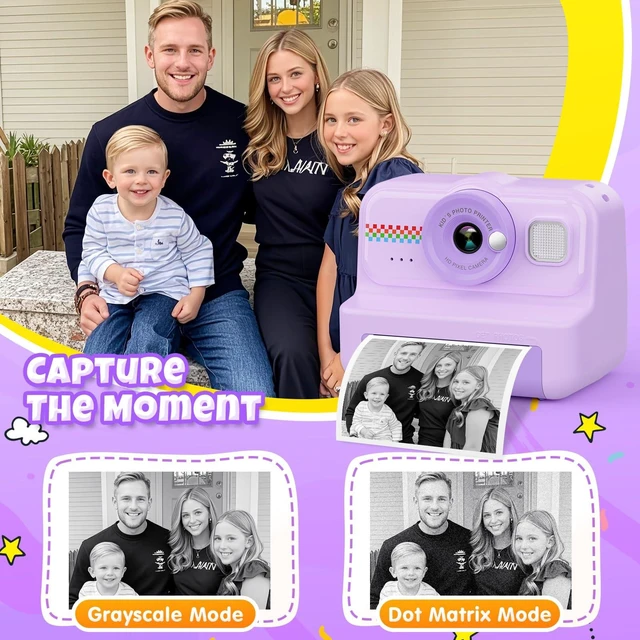 Alt view image 3 of 7 - Kids Camera Instant Print, 1080P HD Instant Print Camera for Kids with 3 Rolls Print Paper & 32GB Card, Selfie Digital Camera for Kid, Ideal Kid Toys Gifts for Boys & Girls Age 3-14 (Purple)