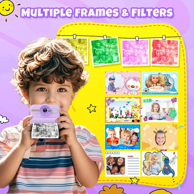 Alt view image 5 of 7 - Kids Camera Instant Print, 1080P HD Instant Print Camera for Kids with 3 Rolls Print Paper & 32GB Card, Selfie Digital Camera for Kid, Ideal Kid Toys Gifts for Boys & Girls Age 3-14 (Purple)
